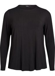 Ensfarvet bluse med lange ermer, Black