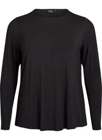 Ensfarvet bluse med lange ermer, Svart Ensfarvet bluse med lange ermer
