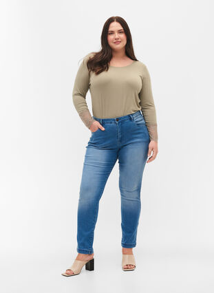 Langermet bluse i viskose med blondedetaljer, Laurel Oak, Model image number 1