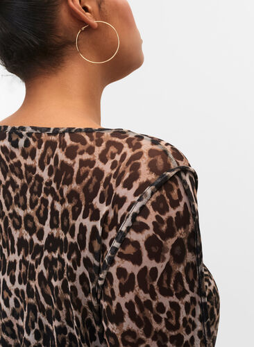 Langermet mesh topp med leopardmønster, Leo, Model image number 2