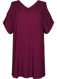 Strandkjole i viskose med skulderdetalj, Rød