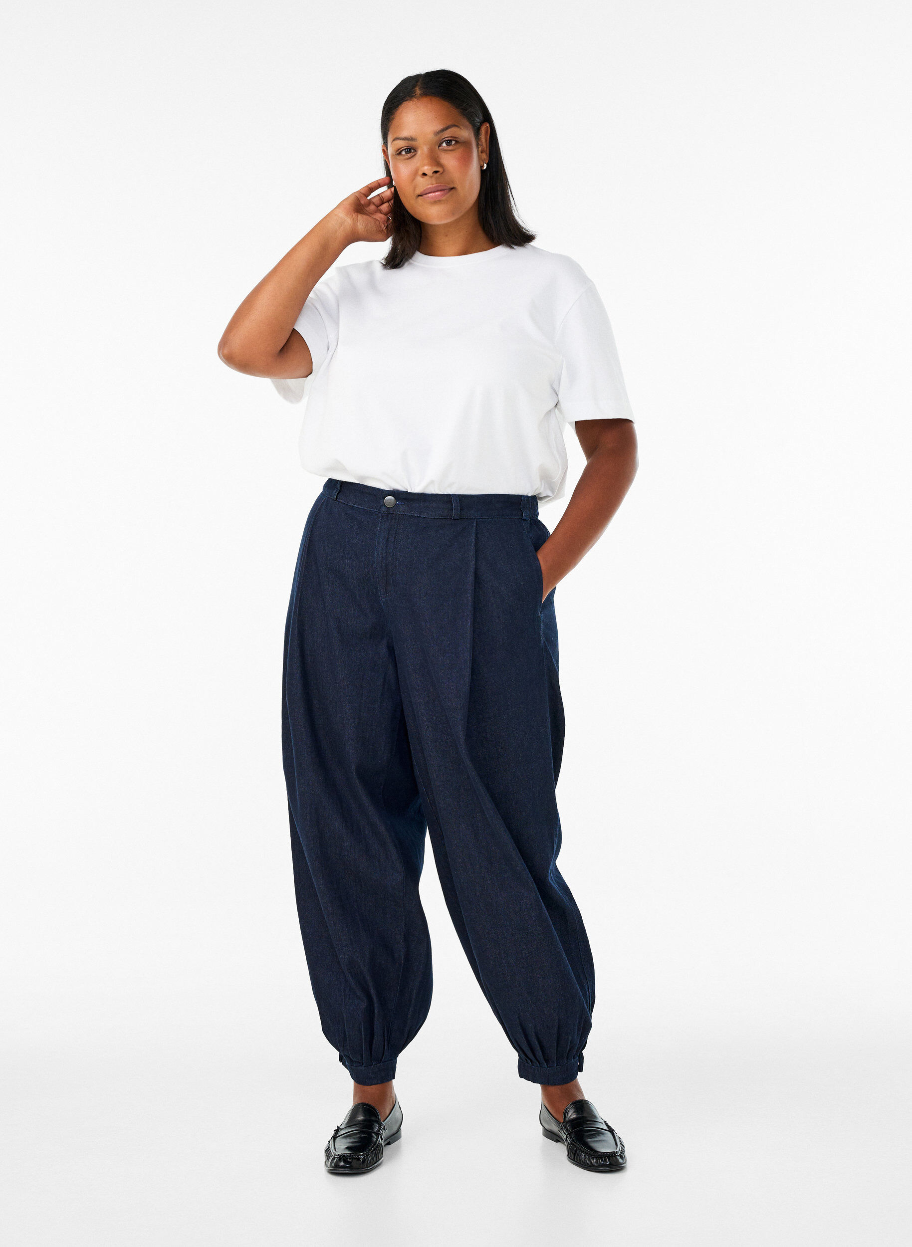 ZizziH&oslash;y midje ballongjeans, Bl&aring;, Model image number 0