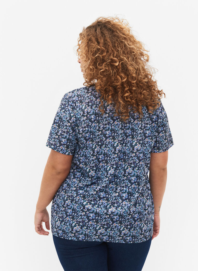 FLASH - Mønstret T-skjorte med V-hals, Blue Green Ditsy, Model image number 1