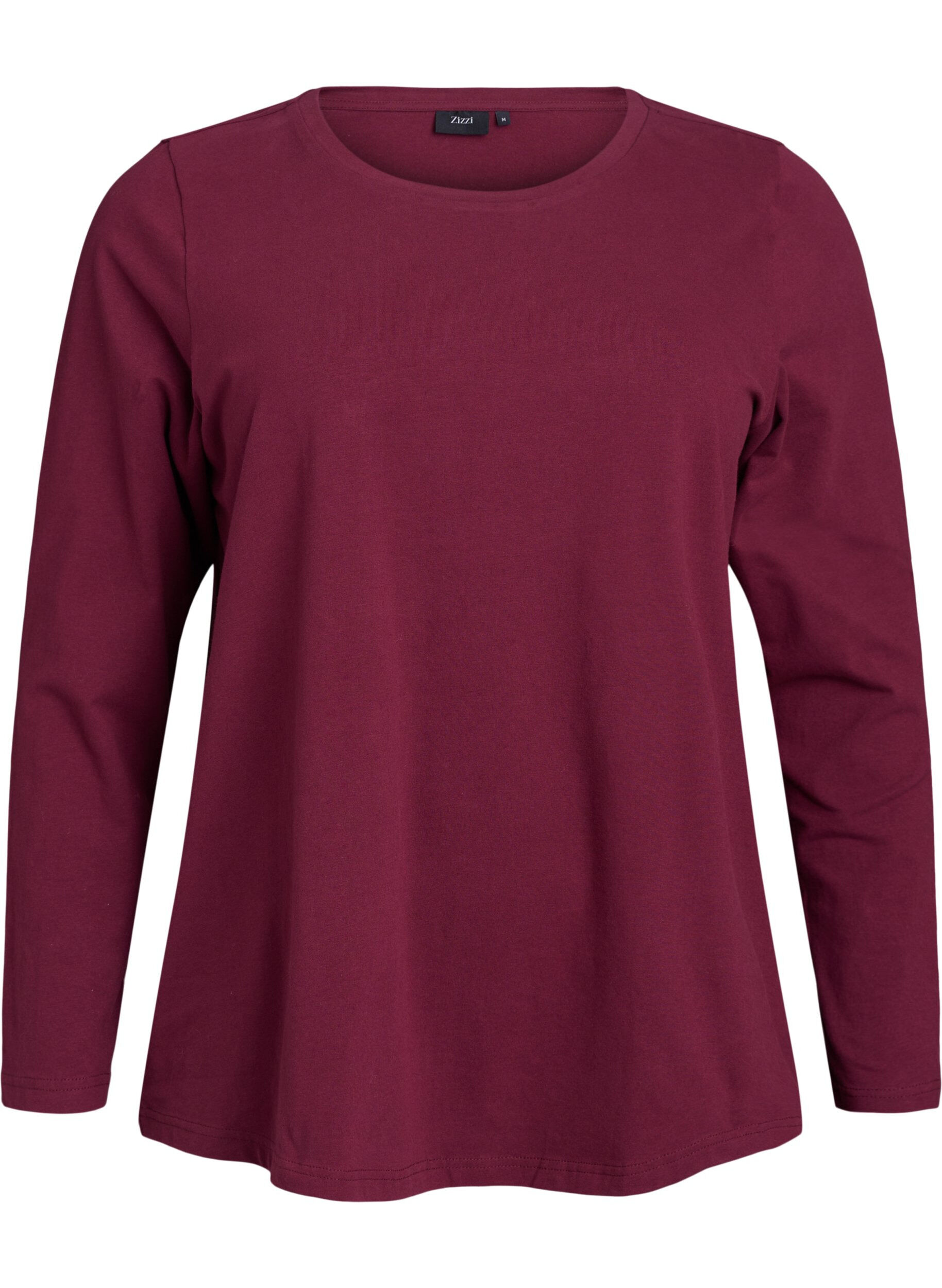 ZizziBasis jersey bluse med lange ermer, M&oslash;rk Bordeaux, Packshot image number 0