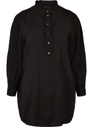 Tunika med knapper og volanger, Black, Packshot image number 0