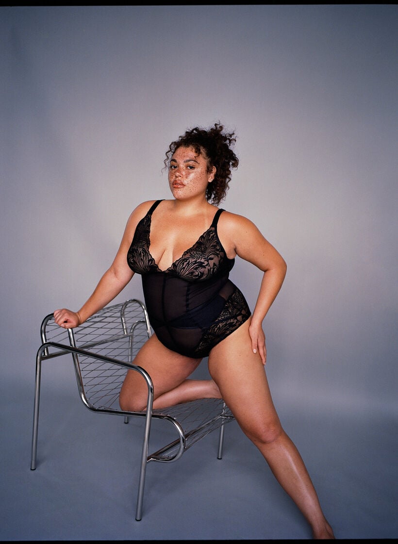 Bodystocking med netting og blonder, Black, Image