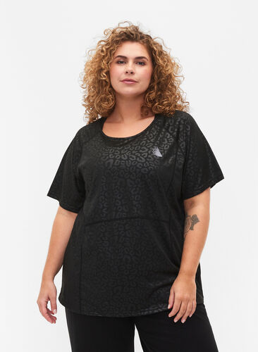 T-skjorte til trening med mønster og mesh, Black, Model image number 0