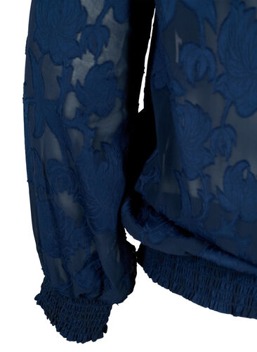 Jacquardbluse med smocking, Navy Blazer, Packshot image number 3