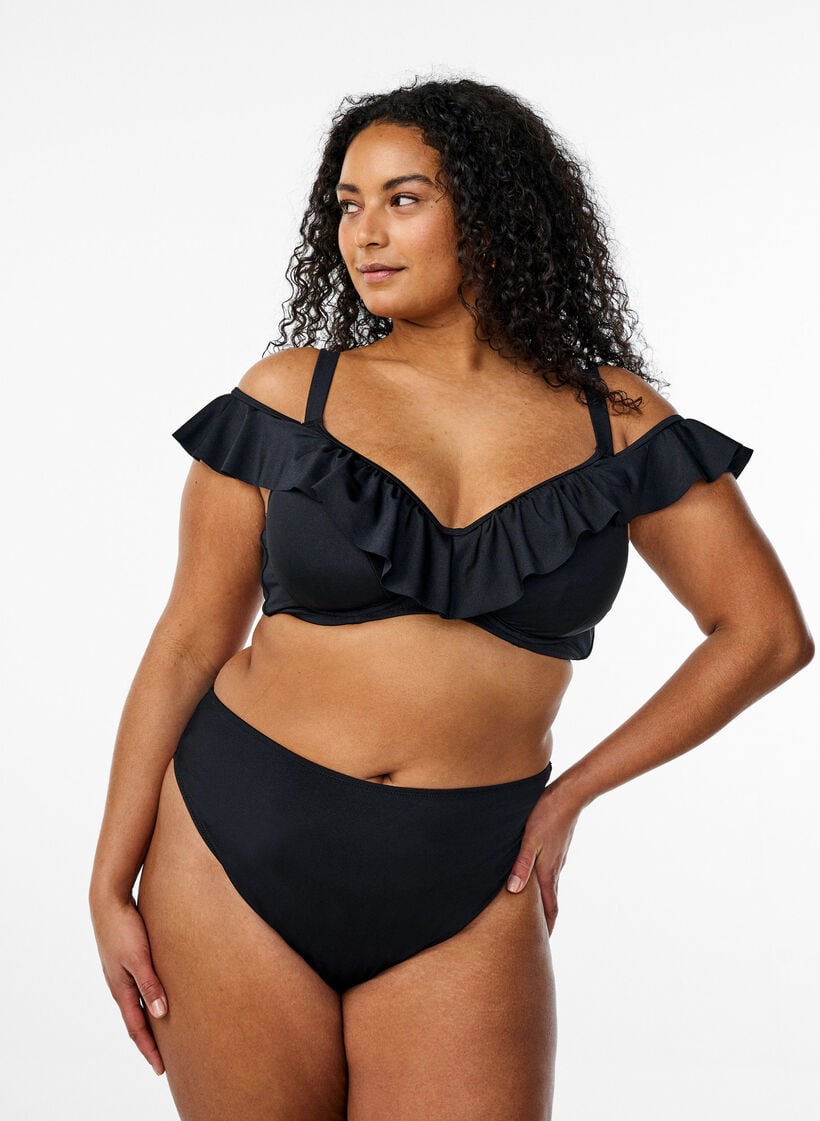Bikinitopp med volanger og b&oslash;yle, Svart, Model image number 1