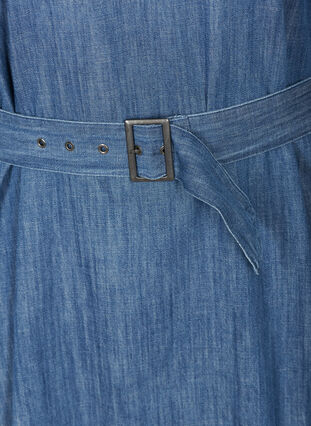 Denimkjole med belte og 3/4-ermer, Blue denim, Packshot image number 3