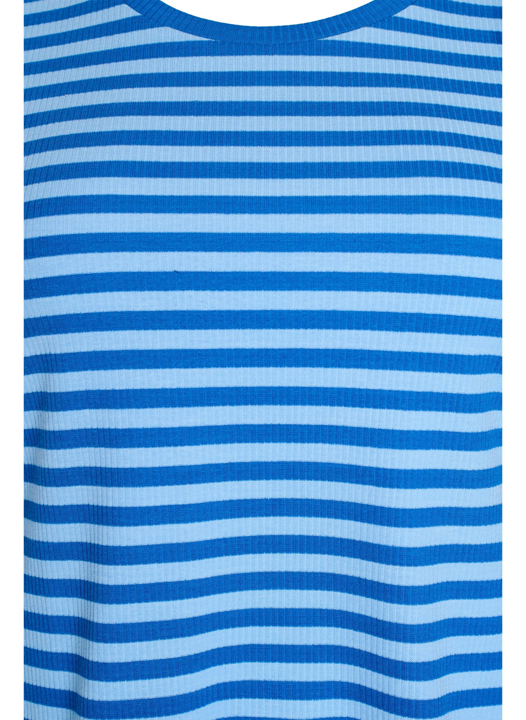 ZizziT-shirt med striper og ribbestrikket struktur, Bl&aring;, Packshot image number 2