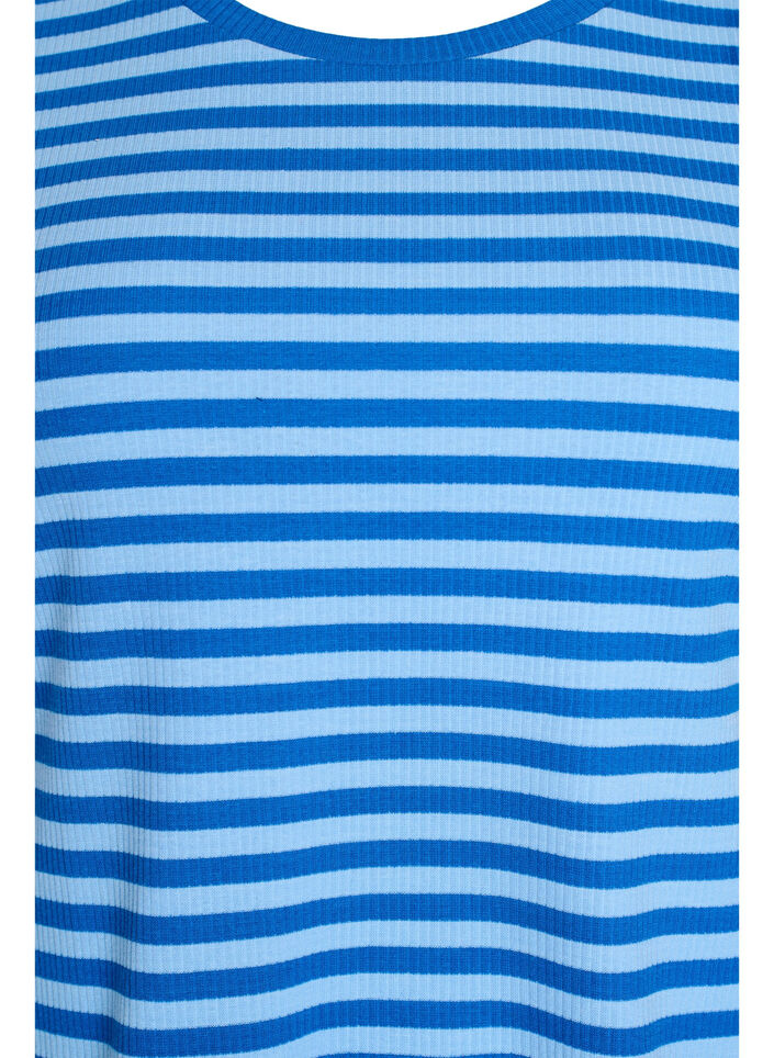 T-shirt med striper og ribbestrikket struktur, Bl&aring;, Packshot image number 2