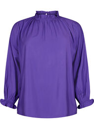 Langermet bluse i viskose med volanger, Prism Violet