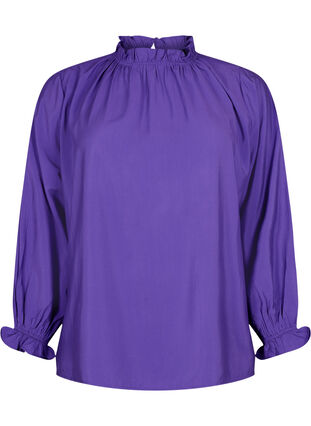 Langermet bluse i viskose med volanger, Prism Violet, Packshot image number 0
