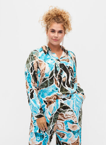 Skjorte med mønster og lange ermer, Earth AOP, Model image number 0