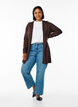 Lang, strikket cardigan i en viskoseblanding, Brun, Model image number 1
