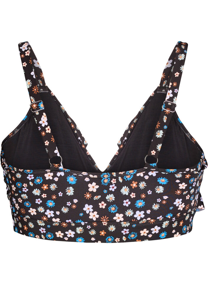 Blomstrete bikinioverdel med volangdetaljer, Brun, Packshot image number 1