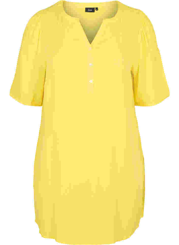 Viskosetunika med V-hals og knapper, Primrose Yellow, Packshot