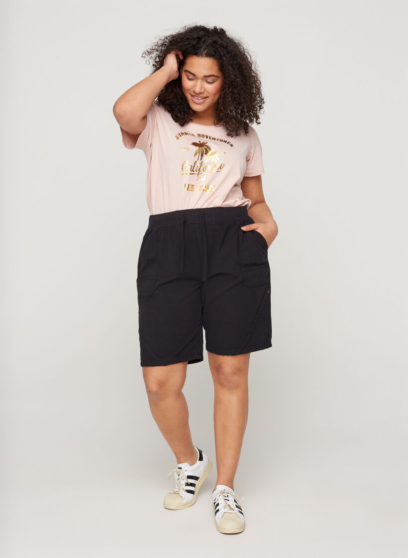 Løse shorts med lommer i bomull, Black, Model