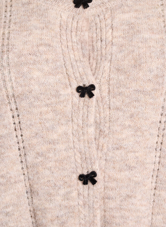 Cardigan med sløyfeknapper og hullmønster, Beige, Packshot image number 2
