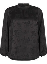 Satinbluse med ton-i-ton mønster, Black