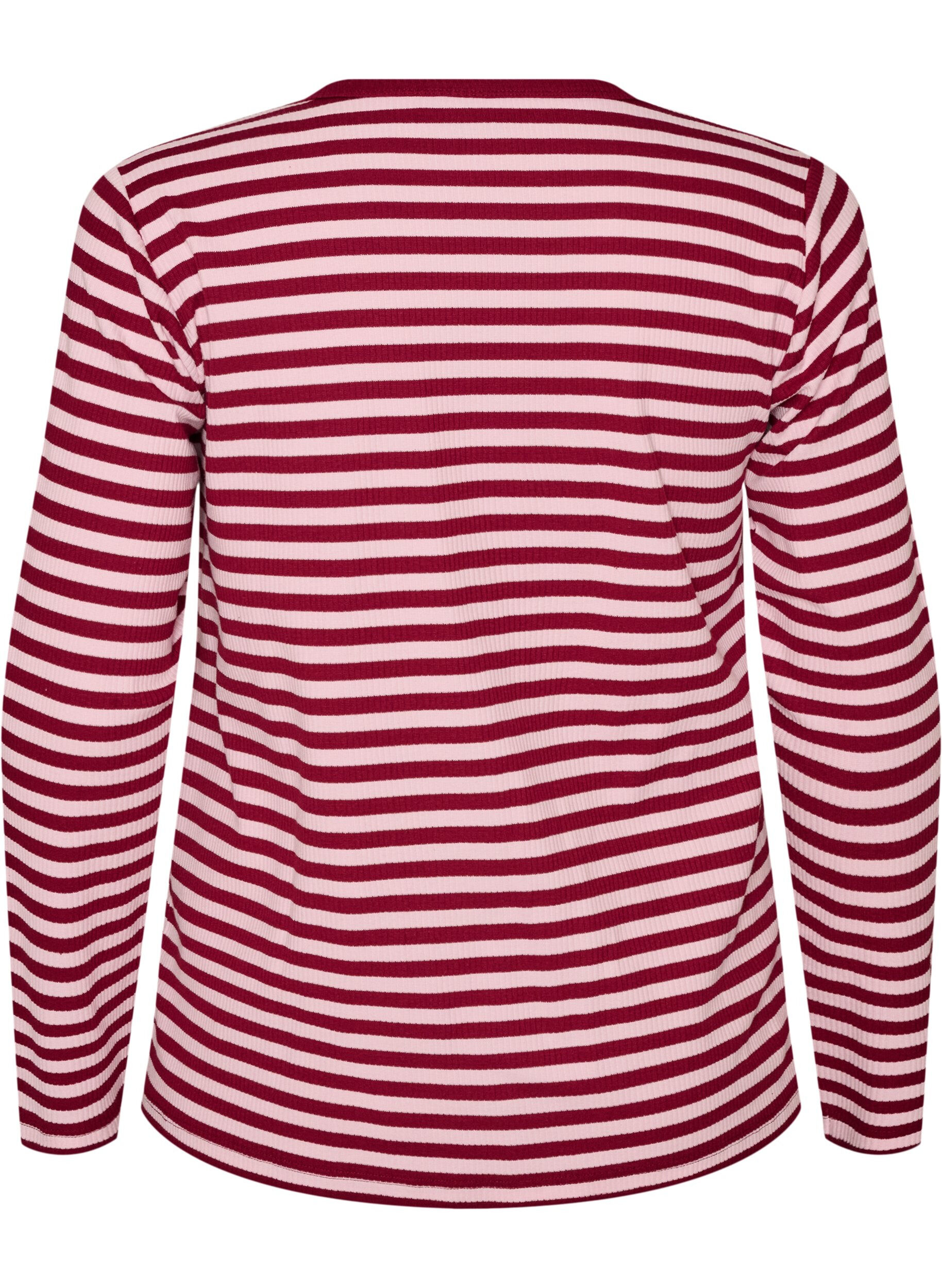 ZizziStripete bluse med lange ermer, Rosa, Packshot image number 1