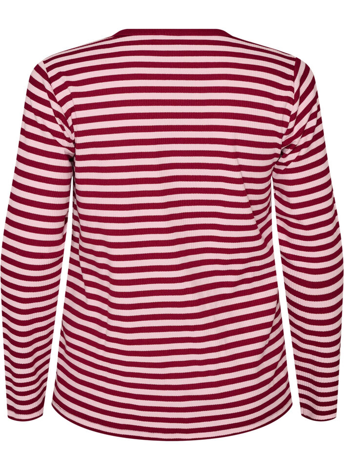 Stripete bluse med lange ermer, Rosa, Packshot image number 1