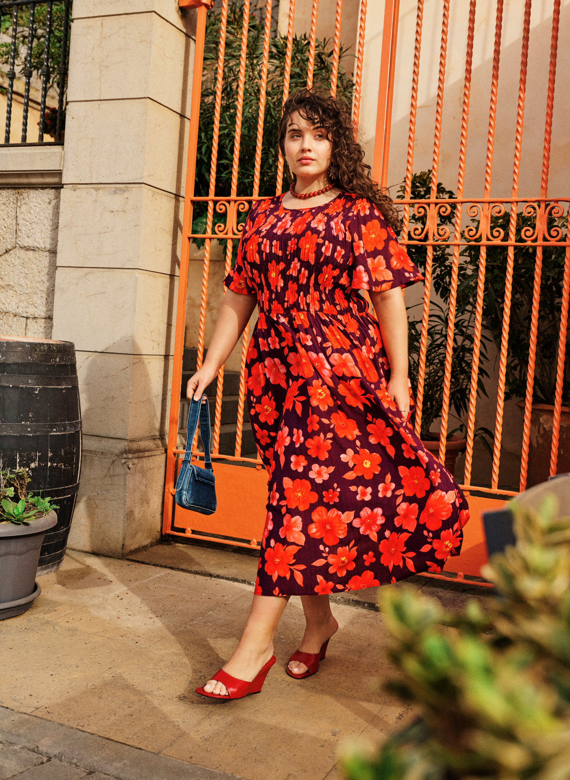 ZizziKjole med smocking og blomstertrykk, Lilla, Image image number 0