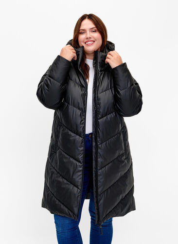 Vannavvisende vinterjakke med avtagbar hette, Black, Model image number 0