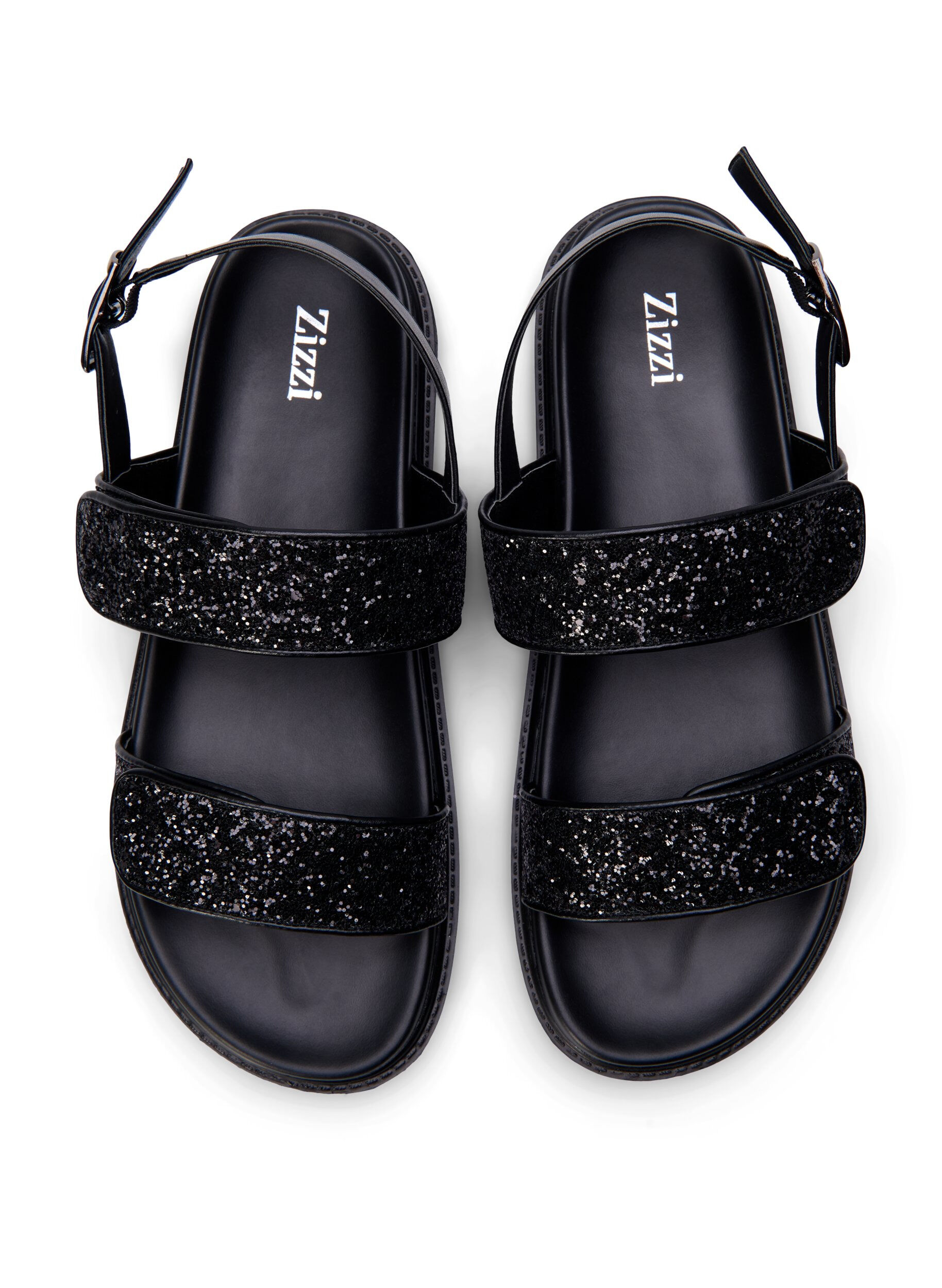 Zizzi Glittersandal med bred passform og borrel&aring;slukking, Svart, Packshot image number 2