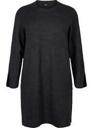 Strikket kjole med rund hals og splitt, Dark Grey Melange