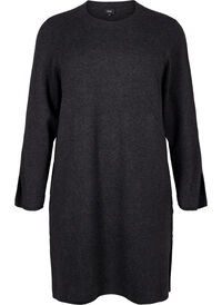Strikket kjole med rund hals og splitt, Dark Grey Melange Strikket kjole med rund hals og splitt