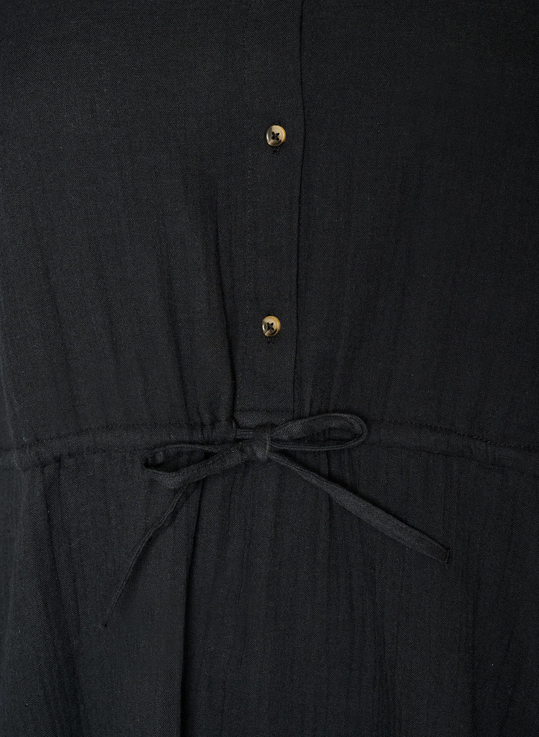 Zizzi Ermel&oslash;s bomullsmuslinkjole med knyteb&aring;nd, Svart, Packshot image number 2