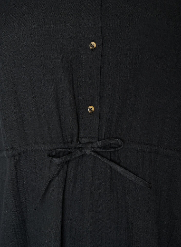 Ermel&oslash;s bomullsmuslinkjole med knyteb&aring;nd, Svart, Packshot image number 2