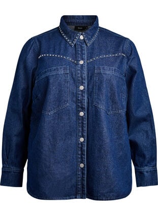 Zizzi Denimskjorte med nagler, Dark Blue Denim, Packshot image number 0