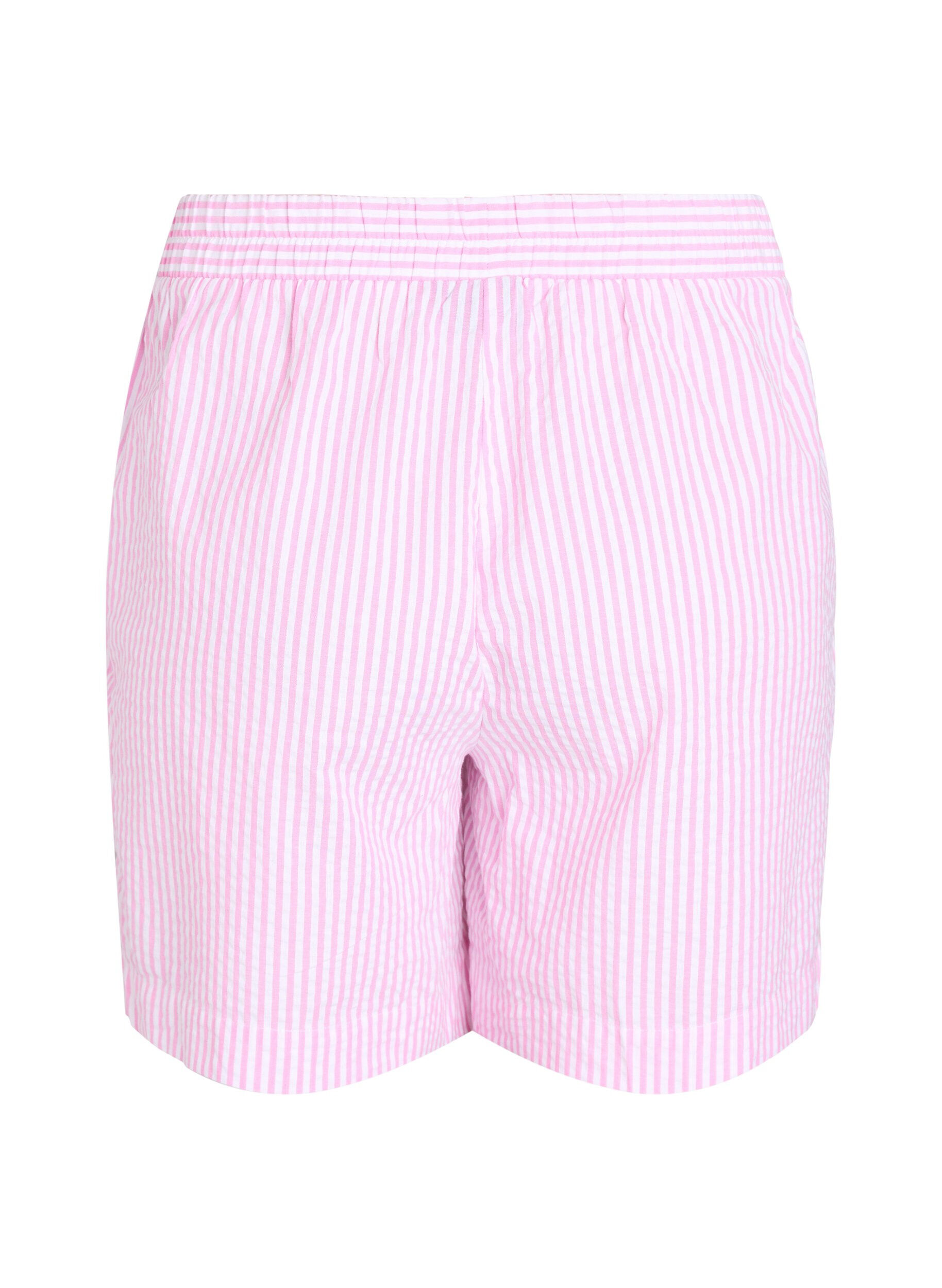 Zizzi FLASH - Stripete shorts med h&oslash;y midje, Rosa, Packshot image number 1