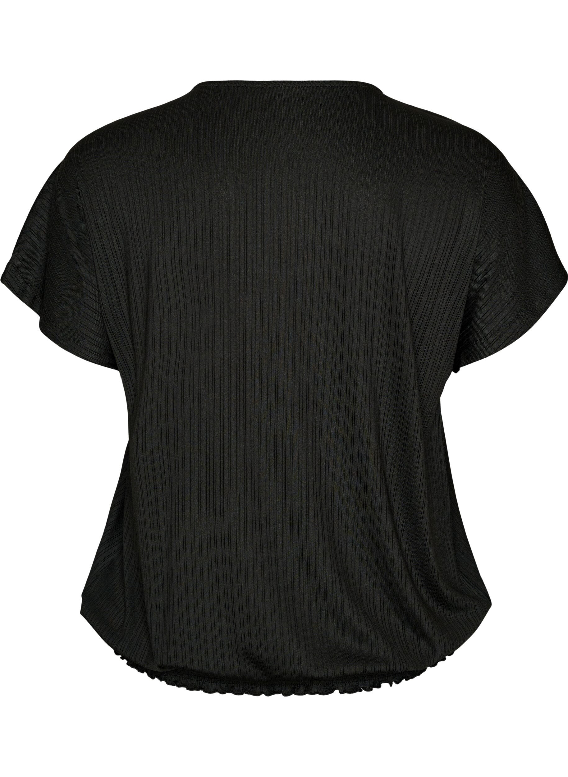 ZizziJerseybluse med teksturerte striper og en smocket fold, Svart, Packshot image number 1