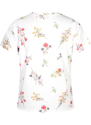 T-skjorte i økologisk bomull med blomstertrykk, Bright W. AOP Flower, Packshot image number 1