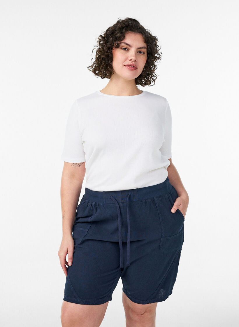 L&oslash;s shorts av bomull med lommer, Bl&aring;, Model image number 0