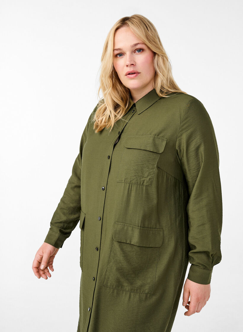 Skjortekjole med lommer, Winter Moss, Model image number 2