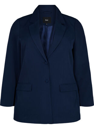Zizzi Klassisk blazer med knappelukking, Navy Blazer, Packshot image number 0