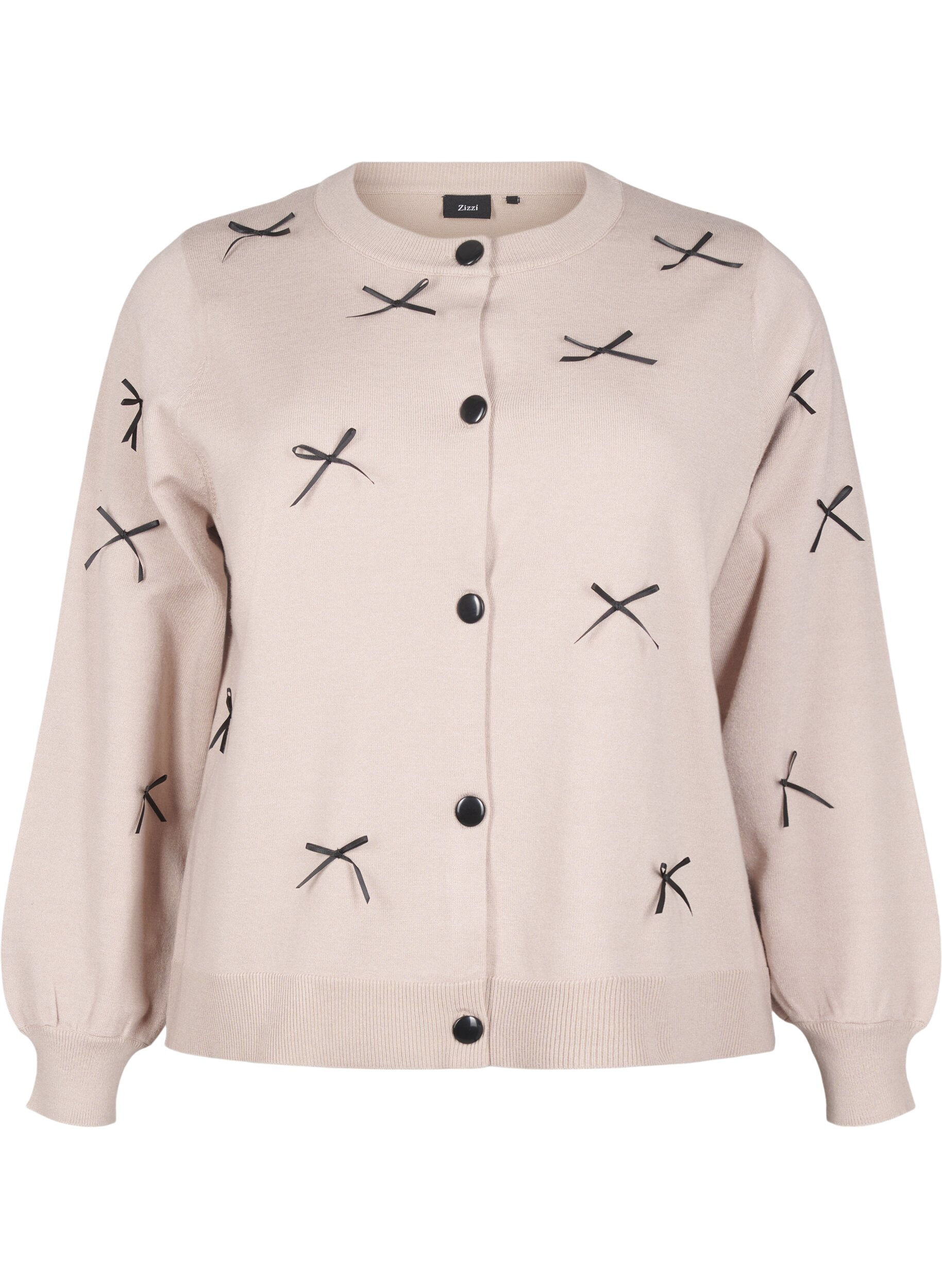 Zizzi Strikket cardigan med sl&oslash;yfer, Simply T. Black Bows, Packshot image number 0