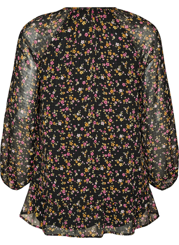 A-linjeformet tunika med blomsterprint, Svart, Packshot image number 1