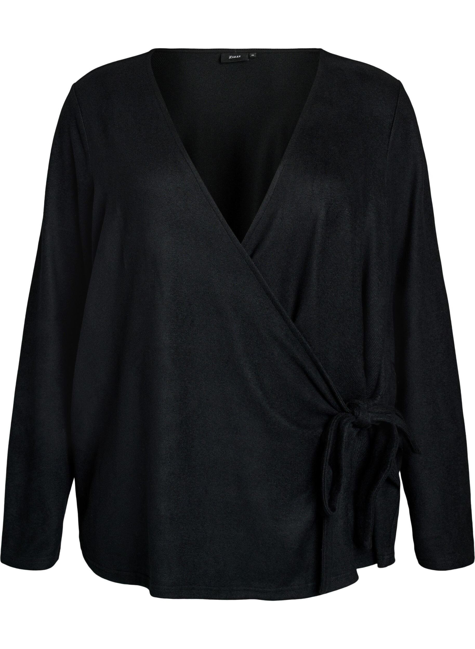 Jersey-wrap bluse med knytebelte