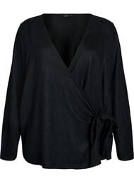 Jersey-wrap bluse med knytebelte, Svart