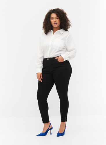Cropped Amy jeans med glidelås, Black denim, Model image number 0