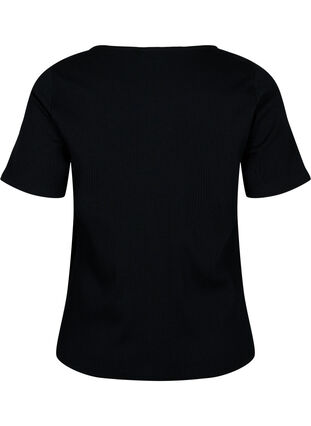 Kortermet ribbet T-skjorte med knapper, Black, Packshot image number 1