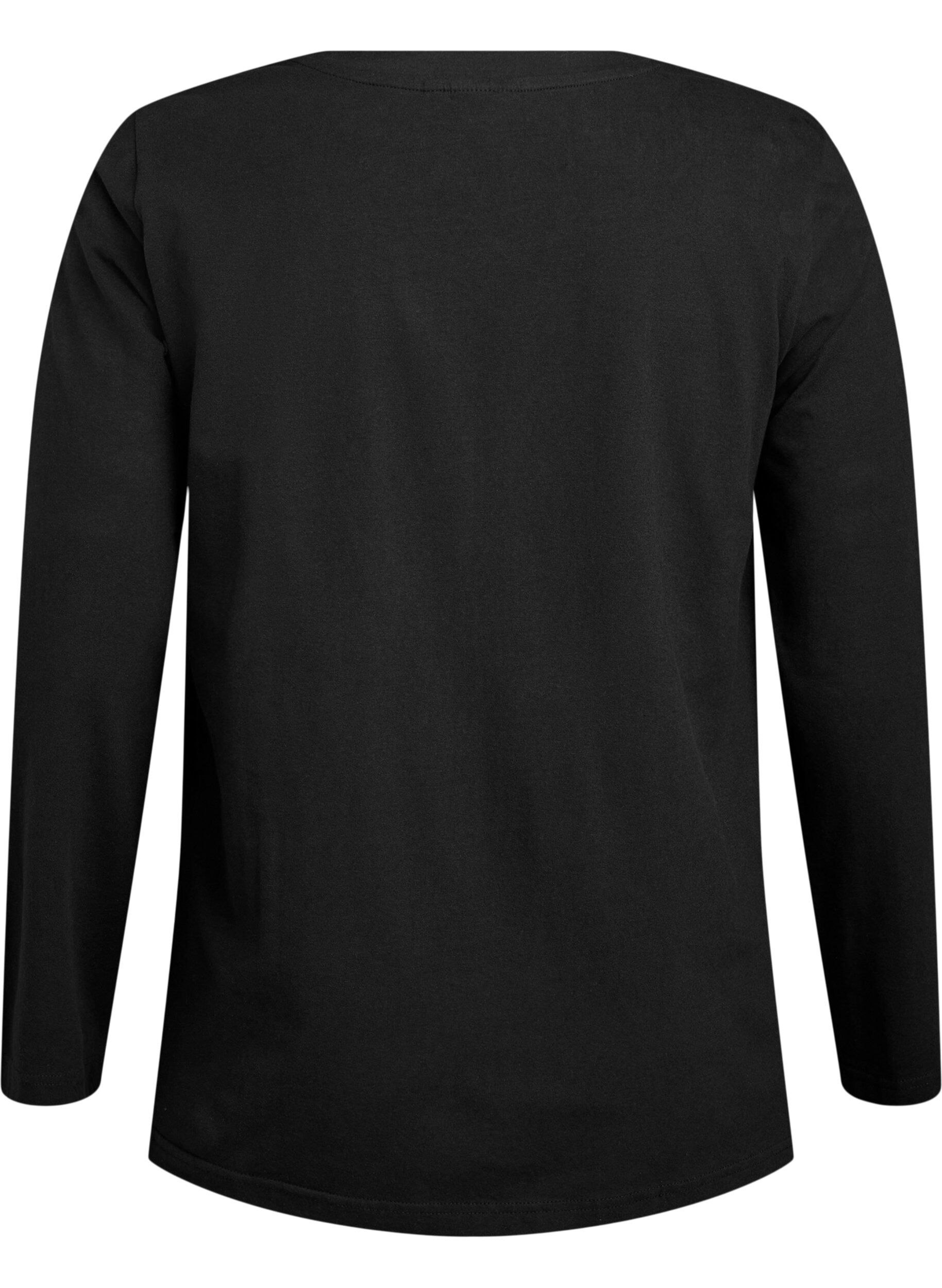 ZizziBasis jersey bluse med lange ermer, Svart, Packshot image number 1
