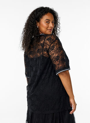 Zizzi Sporty blonde t-skjorte med løs passform, Black Bright White, Model image number 1