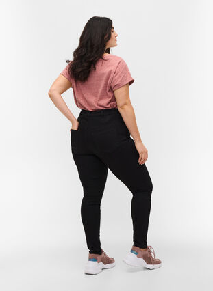 Super slim Amy jeans med høyt liv, Black, Model image number 1